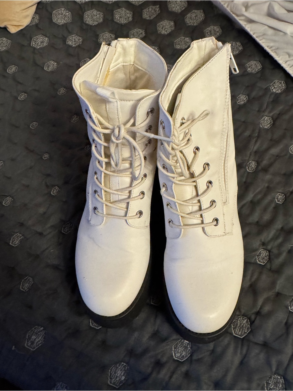 Others Follow Cream Lace-Up Combat Boots with Side Zipper